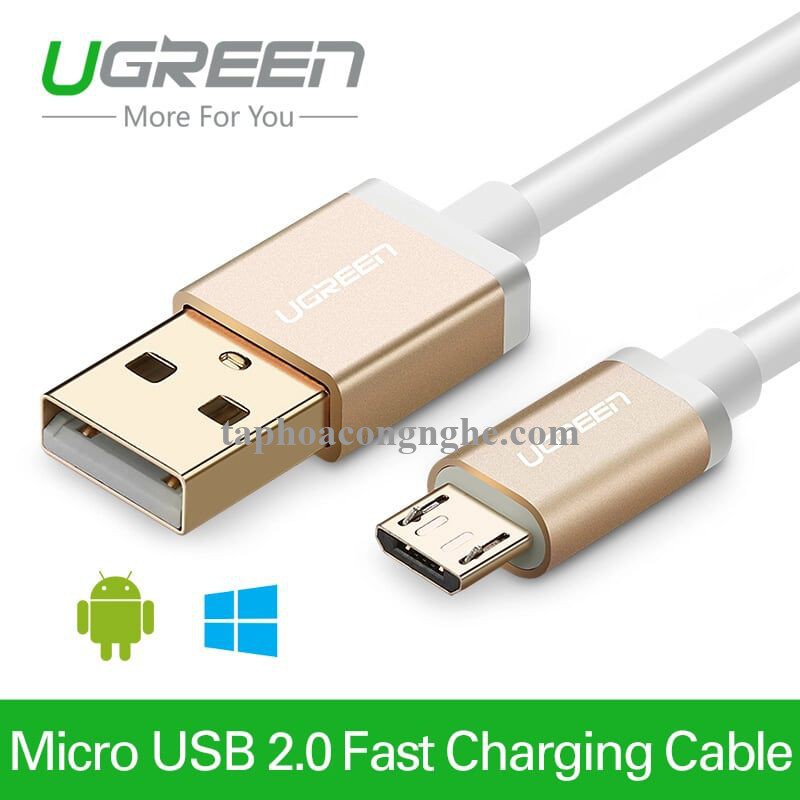 Ugreen 30659 0.5M màu Vàng Cáp sạc truyền dữ liệu USB 2.0 sang MICRO USB đầu mạ vàng US134 30030659
